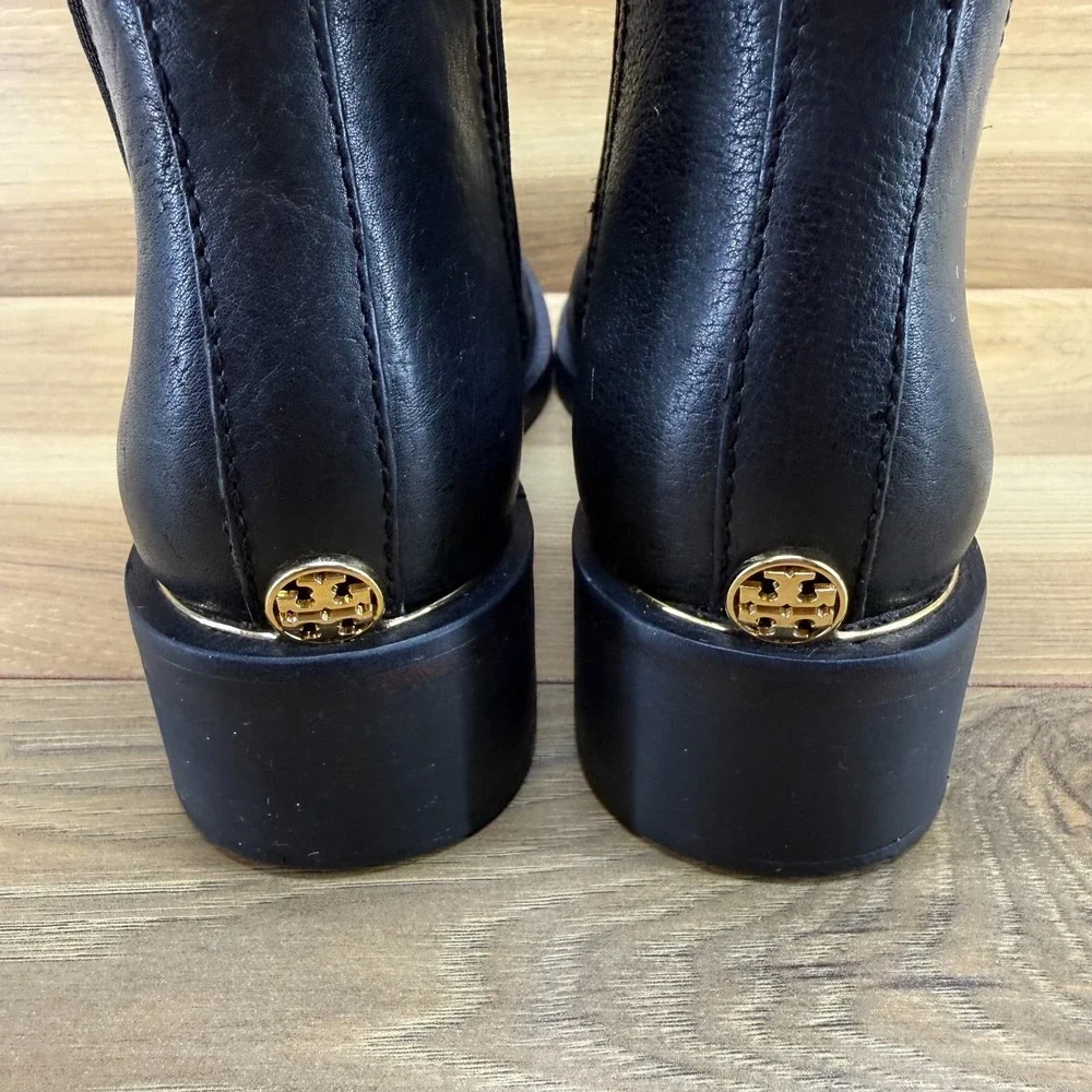 Tory Burch Chelsea Boot Womens 6 M Black Leather Stacked Heel Modern Casual
